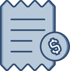 Receipt vector icon with transparent background. Changeable blue color design.