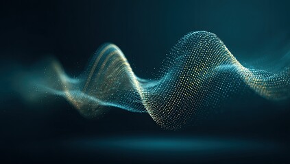 Abstract wave pattern, teal and gold particles