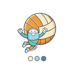 Cheerful character jumping with volleyball cartoon sport