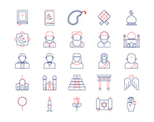 Religion icons set. Religion outline icon packs. Symbols vector line icons. Vector illustrations.