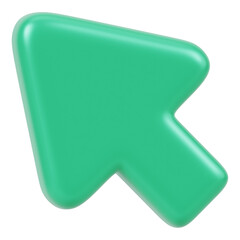 green arrow 3d render icon in cartoon plastic style minimal isolated on transparent white background, clipping path	
