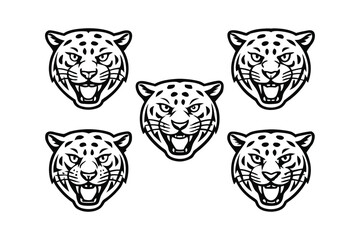 Fierce leopard heads in a stylized black and white illustration