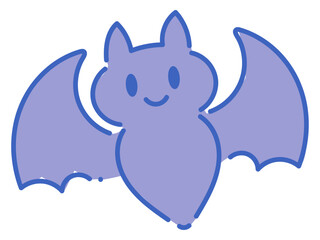 パステルブルーの笑顔コウモリイラスト