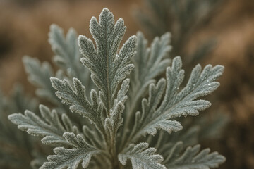 Close Macro Image of Fuzzy Sagebrush Foliage in Soft Tones