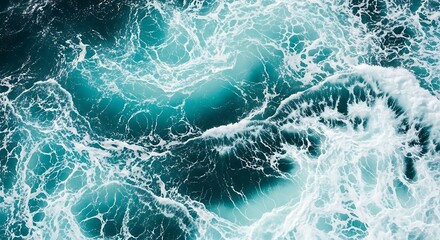 Ocean Waves, Turquoise Waters, Whitecaps, Sea Foam, Abstract Texture