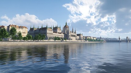 Obraz premium Parliament building riverside cityscape