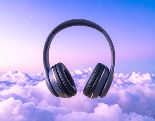 Soft Gradient 3D Headphones Hovering in Air, a calming concept of sonic daydream