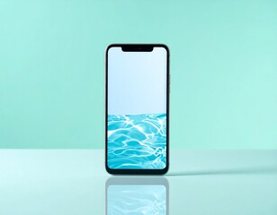 Mint Green Modern Smartphone with Liquid Display, a tranquil concept of digital mindfulness