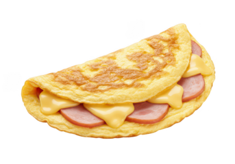 Delicious ham and cheese omelet with melted cheese isolated on transparent background