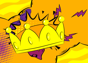 Cartoon Crown, comic book King head wear Retro vector comics pop art design.