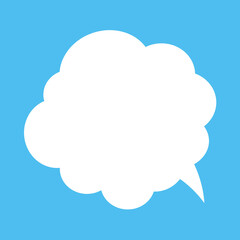 Obraz premium Cloud Speech Bubble. Abstract white cloudy text box isolated on blue background. Vector illustration