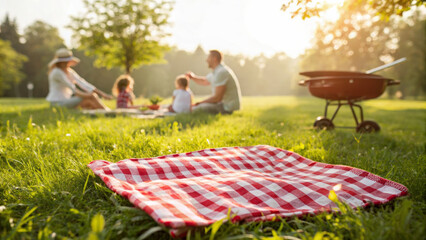 Picnic in the park for fun family. Red checkered blanket picnic family park summer outdoor grass sunlight relaxation joyful mood,outdoor activity summer vacation, travel and adventure holiday