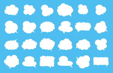  Cloud speech bubble set. Abstract white cloudy text box collection isolated on blue background. Vector illustration