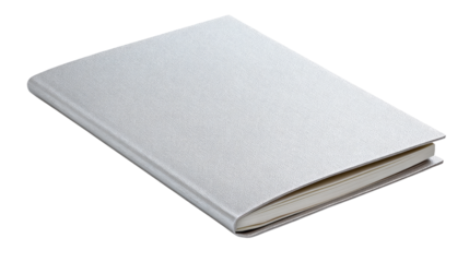 White hardcover book with blank isolated, transparent background