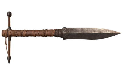 a traditional spear featuring a solid wooden shaft on white background