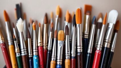 Artistic tools creative strokes, versatile bristles, expressive implements, fine lines, broad washes, design essentials.