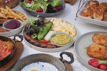 Delicious spread of various dishes at a festive gathering