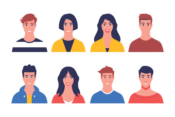 Fototapeta premium Diverse Portrait Collection: A collection of stylized headshots showcases a diverse array of individuals, each with unique facial features, skin tones, and hairstyles.