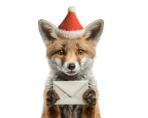 Fox with santa hat holding envelope