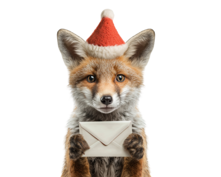 Fox with santa hat holding envelope