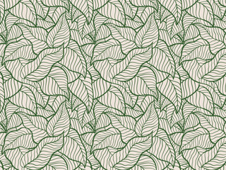 Abstract outlined leaves seamless pattern. Tea or banana leaf line art. Hand drawn outline design for fabric , print, cover, banner and invitation. Luxury minimal style wallpaper with botanical leaves