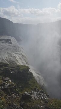 Stock Footage of a Powerful Waterfall in Iceland