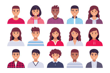 Portraits: A diverse group of smiling individuals each showcasing unique styles and personalities in a vivid, expressive representation.