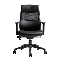 Ergonomic black office chair with wheels home office product photography front view