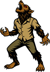 illustration cartoon vector wolf man scary spooky character mascot halloween ai generated