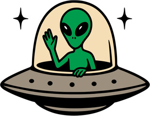 illustration cartoon vector alien riding ufo uap character ai generated