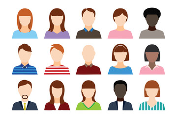 Diverse Avatars: A collection of meticulously designed avatars, each representing a unique individual. These flat illustrations offer a versatile visual representation of diversity and inclusion.