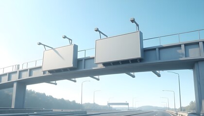 Obraz premium Blank Billboards on an Overhead Highway Gantry