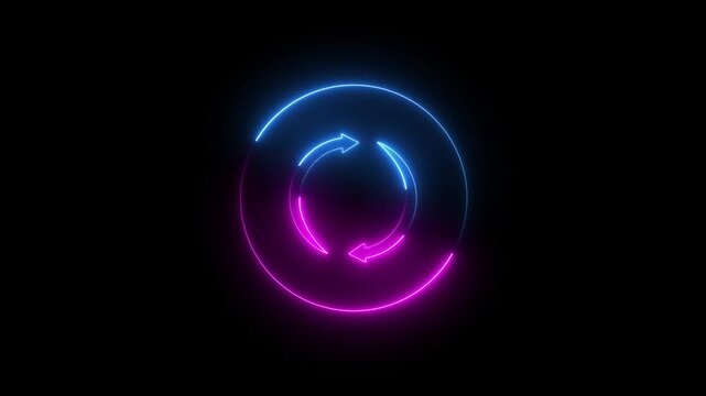 Reload icon animation . Rotating circular with arrows, neon line simple reload icon animation. refresh Data icon concept and recycle bin animation.