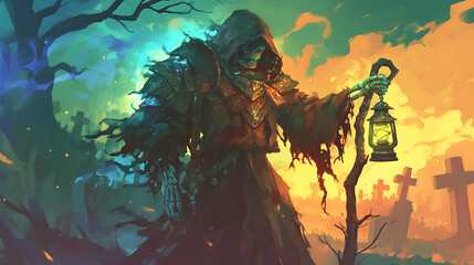 Cursed Gravekeeper With Skeletal Lantern Misty