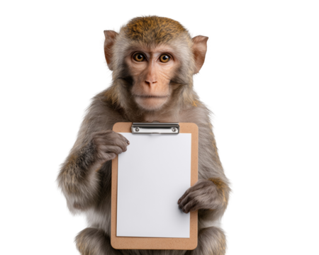 Monkey holding a clipboard with blank paper
