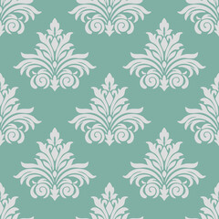 Wallpaper in the style of Baroque. Seamless vector background. White and grey floral ornament. Graphic pattern for fabric, wallpaper, packaging. Ornate Damask flower ornament.