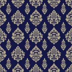 Wallpaper in the style of Baroque. Seamless vector background. White and grey floral ornament. Graphic pattern for fabric, wallpaper, packaging. Ornate Damask flower ornament.