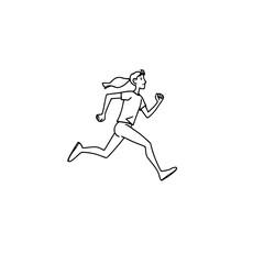 Fototapeta premium Running Girl: A Simple Line Art Illustration of a Woman Jogging, showcasing dynamic movement and active lifestyle in black and white.