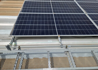 The perspective of Solar rooftop system installation, PV, walkway.