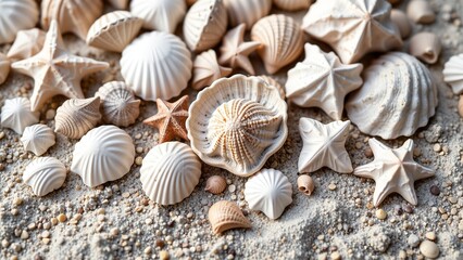 Decorative natural textures, coastal elements, unique shapes, organic beauty, beachy accents, serene adornments.