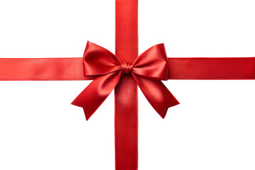 Elegant red satin ribbon tied in a perfect bow for gift wrapping and decorations isolated on transparent background