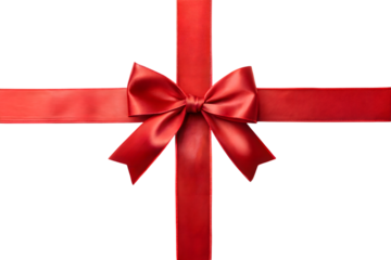 Elegant red satin ribbon tied in a perfect bow for gift wrapping and decorations isolated on transparent background