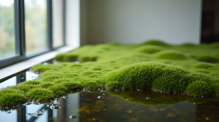 Green Moss Landscape by Indoor Window
