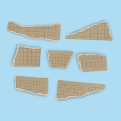 Kraft Torn Paper Pieces on Blue Background Vector