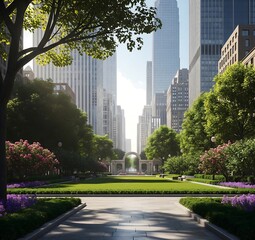 Skyline Sanctuary: Peaceful Park Views Amidst High-Rise Living: Suggesting a desired lifestyle where nature is easily accessible