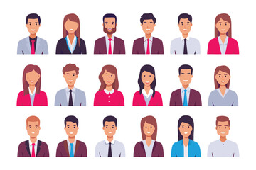Diverse Team Avatar Set: A collection of 20 diverse and friendly avatar icons, ideal for website profiles, team introductions, or social media.