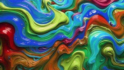 Abstract background thick acrylic paint melting and moving randomly full of color