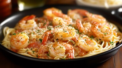 A sizzling plate of shrimp scampi with garlic butter