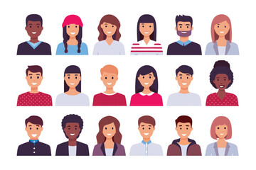 Diverse Faces: A vibrant array of people's faces, each with a unique expression, reflecting a spectrum of ethnicities, genders, and ages, perfectly representing global inclusion and human diversity.