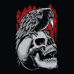 crow and skull tshirt illustration